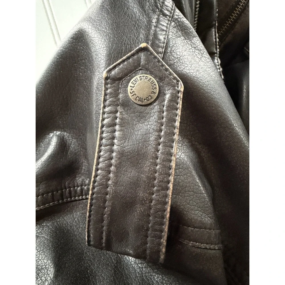 Levi's Faux Leather Aviator Bomber Jacket Sherpa Lined Brown‎ Men's L